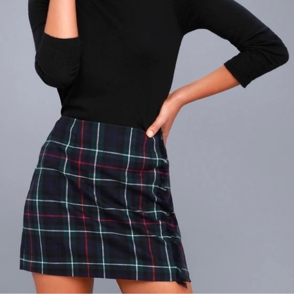BB Dakota Graham Forest Green Plaid Mini Skirt- Size 0 - Picture 1 of 5